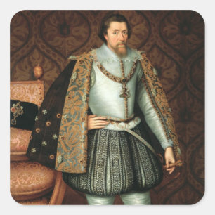 König James I von England (1566-1625) (Erdöl auf L Quadratischer Aufkleber