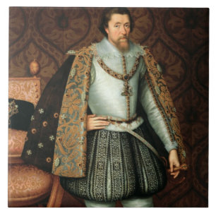 König James I von England (1566-1625) (Öl auf Fliese