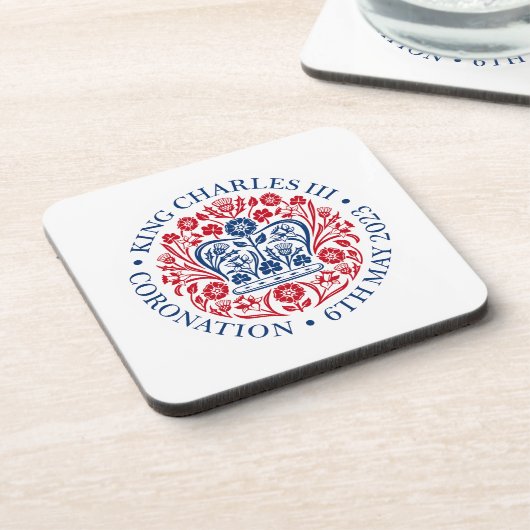 König Karl III. Krönungsemblem, königlicher Souven Getränkeuntersetzer (Linke Seite)
