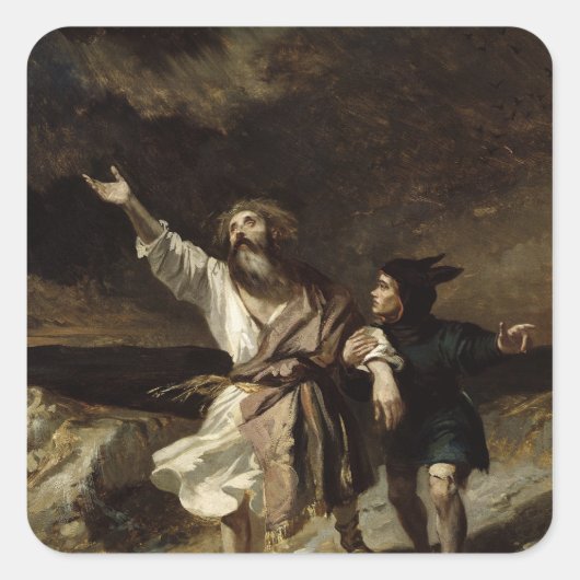 König Lear und der Narr im Sturm Quadratischer Aufkleber (Vorderseite)