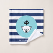 König polarer Bär u. Streifen - individueller Name Badhandtuch Set (Waschlappen)