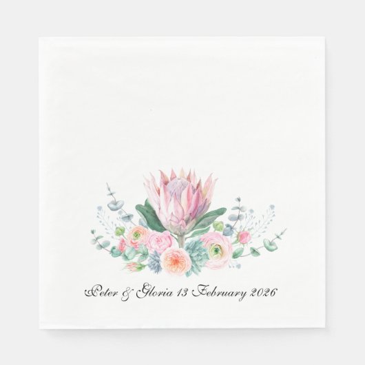 König Protea Aquarell Florale Elegante Hochzeit Serviette (Vorderseite)