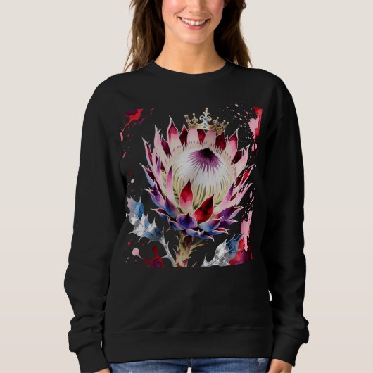 König Protea Exotische Wasserfarben-Botanik Sweatshirt (Vorderseite)