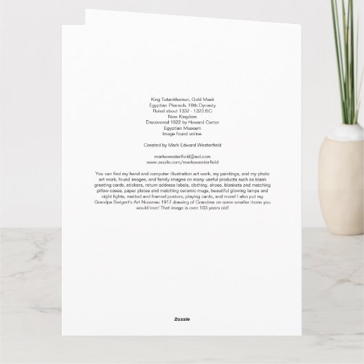 König Tutankhamun, Goldmaske, Pharao in Ägypten Karte (Rückseite)