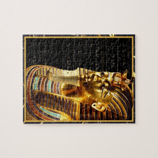 König Tutankhamun mit Hieroglyphen Gold und Schwar Puzzle (Horizontal)