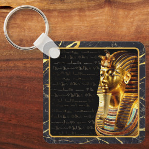 König Tutankhamun mit Hieroglyphen Gold und Schwar Schlüsselanhänger