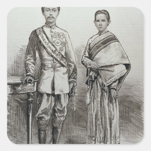 König und Königin von Siam Quadratischer Aufkleber (Vorderseite)