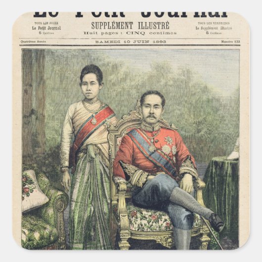 König und Königin von Siam Quadratischer Aufkleber (Vorderseite)