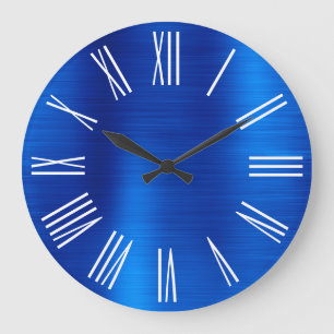 Königblaue Folie Weiße Römische Ziffern Große Wanduhr