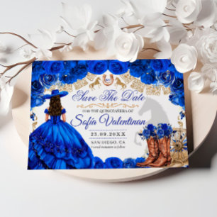 Königblaue Gold Cowboy Quinceanera Save The Date