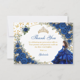 Königblaue goldene Schmetterlinge Quinceañera  Dankeskarte