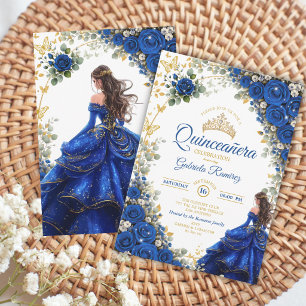 Königblaue goldene Schmetterlinge Quinceañera Einladung
