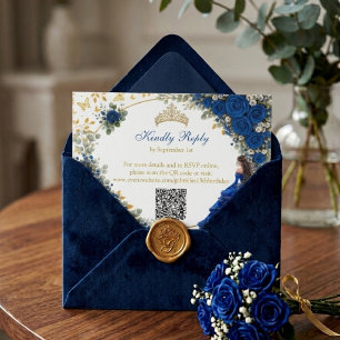 Königblaue goldene Schmetterlinge Quinceañera RSVP Karte