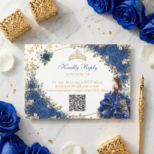Königblaue goldene Schmetterlings-Quinceañera RSVP Karte