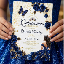 Königblaue Quinceañera Goldene Tiara Rosen 