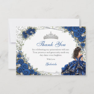 Königblaue Quinceañera Silber Schmetterlinge Dankeskarte