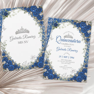 Königblaue Quinceañera Silber Schmetterlinge Einladung