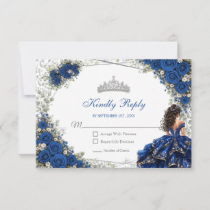 Königblaue Quinceañera Silber Schmetterlinge RSVP Karte