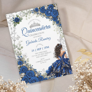 Königblaue Quinceañera Silberne Schmetterlinge Einladung