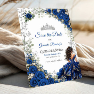Königblaue Quinceañera Silberne Schmetterlinge Save The Date