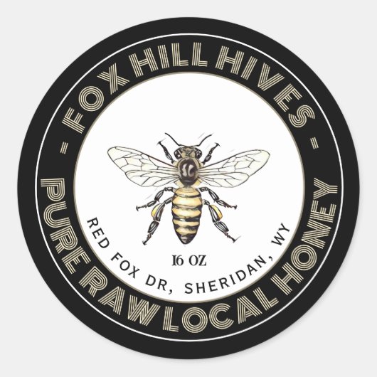 Königin Bee Honeycomb auf dem Black Label Runder Aufkleber (Vorderseite)
