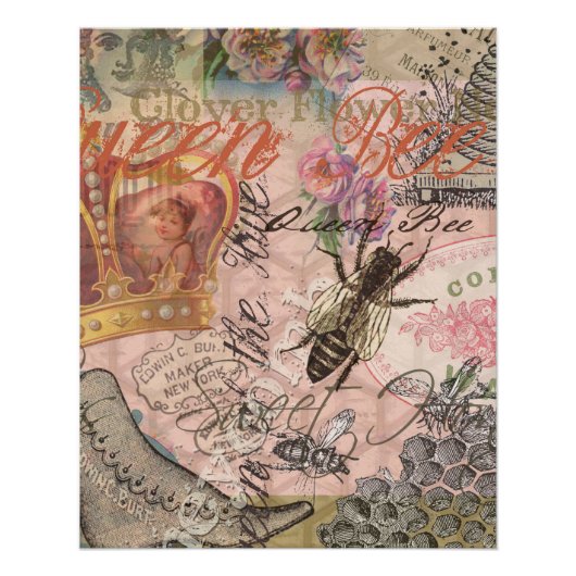 Königin Biene Vintage Schöne Collage Poster (Vorderseite)