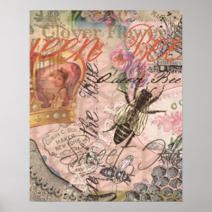 Königin Biene Vintage Schöne Collage Poster