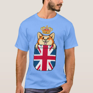 Königin Corgi Crown in der britischen Flagge Pocke T-Shirt