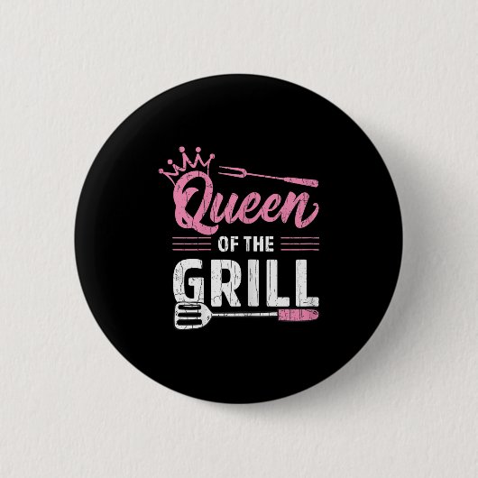 Königin der Grillfreude Grillen Barbeque Grillflei Button (Vorderseite)
