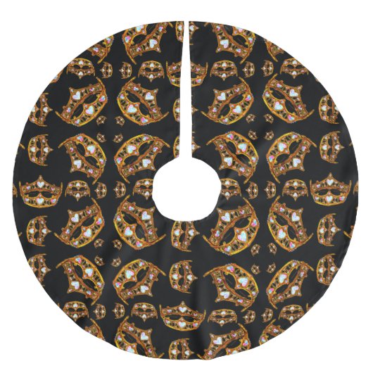 Königin der Herzen Goldkrone Tiara schwarzer Baumr Polyester Weihnachtsbaumdecke (Vorderseite)