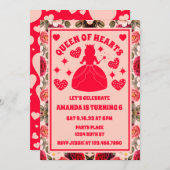 Königin der Herzen Rose zum Geburtstag Einladung (Vorne/Hinten)