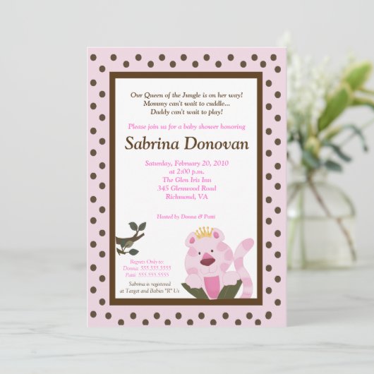 Königin der Jungle Baby Dusche Einladung 5 x 7 (Stehend Vorderseite)