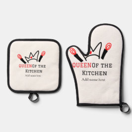 Königin der Küche Koch Kochen hinzufügen Namen Kro Ofenhandschuh & Topflappen-Set