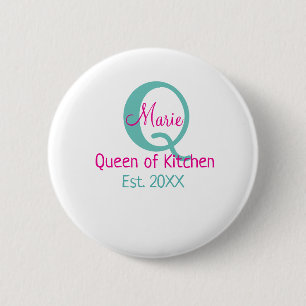 Königin der Küche monogramm grün rosa einfache min Button