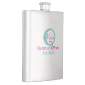 Königin der Küche monogramm grün rosa einfache min Flachmann (Rechts)