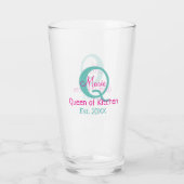 Königin der Küche monogramm grün rosa einfache min Glas (Rückseite)