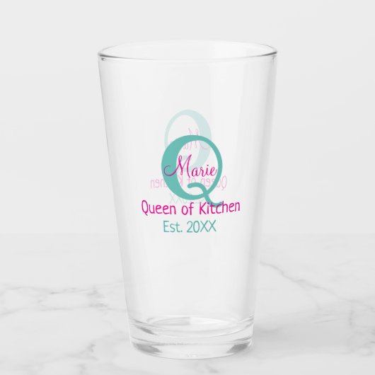 Königin der Küche monogramm grün rosa einfache min Glas (Vorderseite)