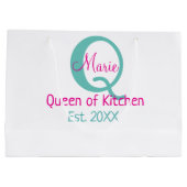 Königin der Küche monogramm grün rosa einfache min Große Geschenktüte (Rückseite)