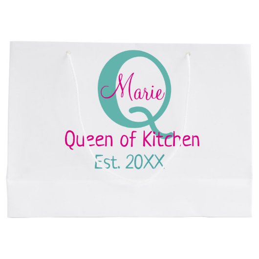 Königin der Küche monogramm grün rosa einfache min Große Geschenktüte (Rückseite)