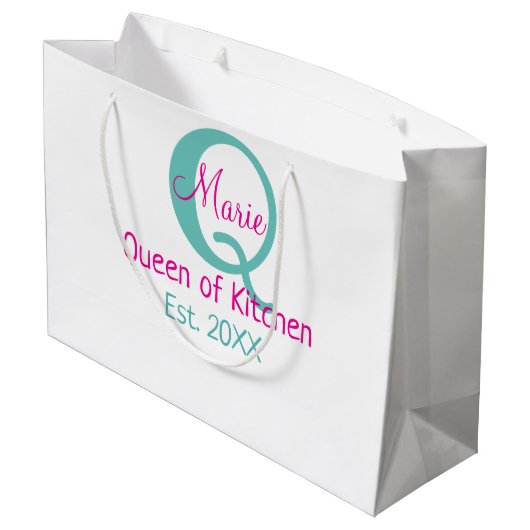 Königin der Küche monogramm grün rosa einfache min Große Geschenktüte (Rückseite Schrägansicht)
