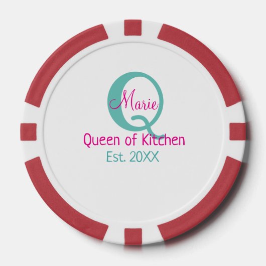 Königin der Küche monogramm grün rosa einfache min Pokerchips (Vorderseite)