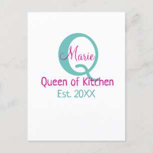 Königin der Küche monogramm grün rosa einfache min Postkarte
