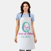 Königin der Küche monogramm grün rosa einfache min Schürze (Getragen)