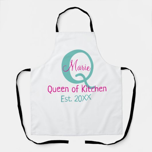 Königin der Küche monogramm grün rosa einfache min Schürze (Vorderseite)