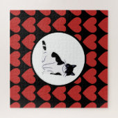 Königin der Roten Herzen Schwarz-weiße Kätzchensti Puzzle (Horizontal)