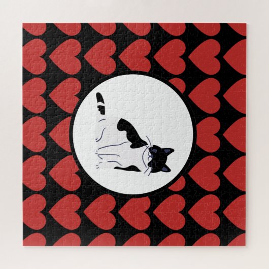 Königin der Roten Herzen Schwarz-weiße Kätzchensti Puzzle (Horizontal)