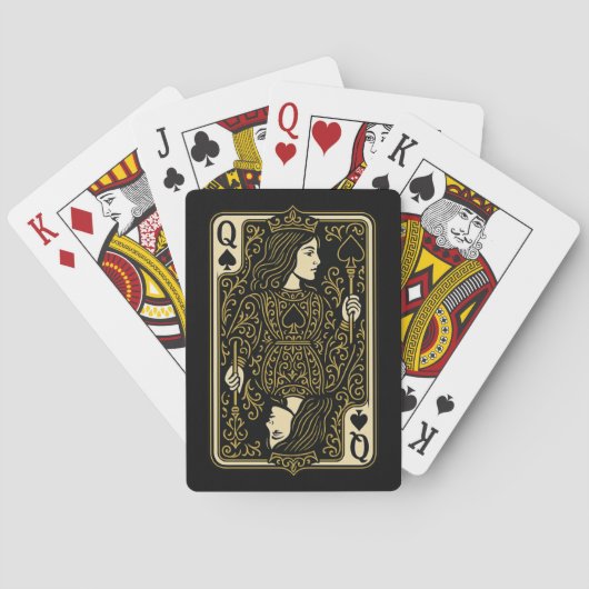 Königin der Spades — Black & Gold Royal Filigree Spielkarten (Rückseite)