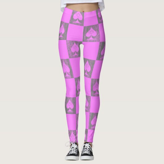 Königin der Spades Leggings Pink Fade Schachbretts (Vorderseite)