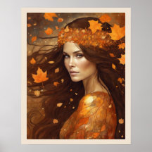 Königin des Herbstwaldes Frau Art Nuevo Print 2b