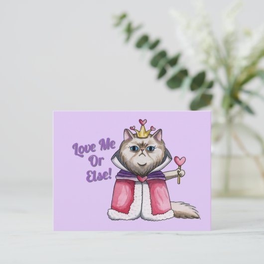 Königin des Herzens Persische Katze Illustration Postkarte (Stehend Vorderseite)